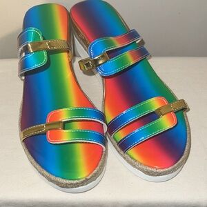 Rainbow Strappy Sandals with Gold Accents